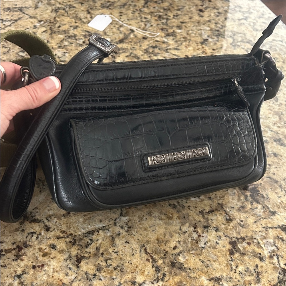 Brighton Sm Black Croc-Embossed Leather Crossbody Bag GUC